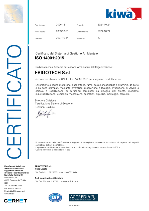 Certificato ISO 14001